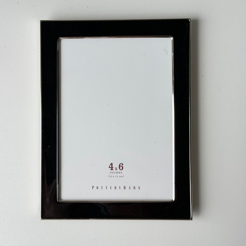 Pottery Barn Enamel Picture Frame 4x6 Black Modern Silver Minimalist Cottagecore